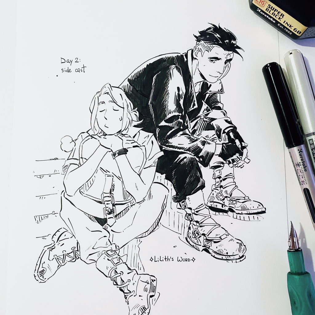 Original ink drawing - Day 2, Side cast
