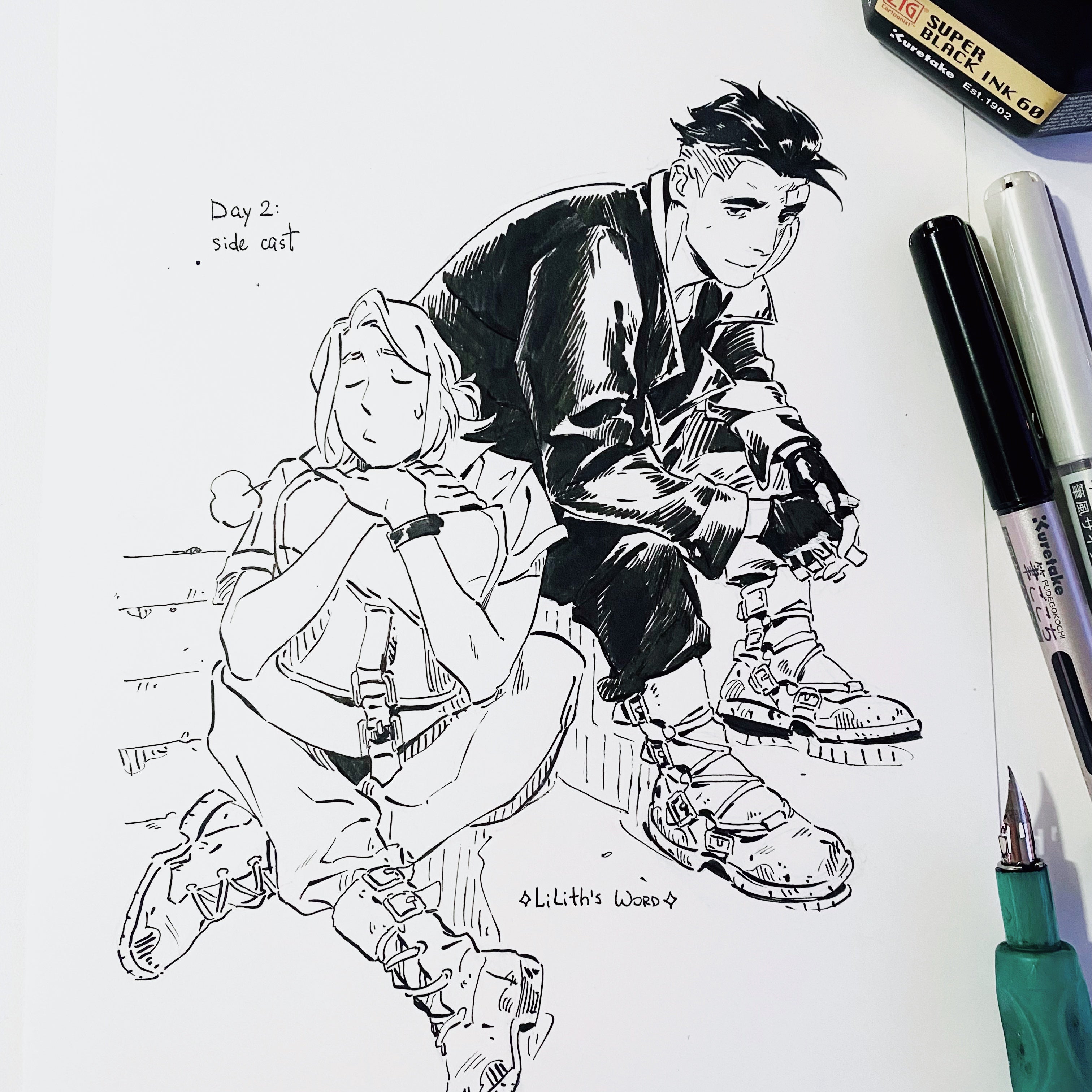 Original ink drawing - Day 2, Side cast