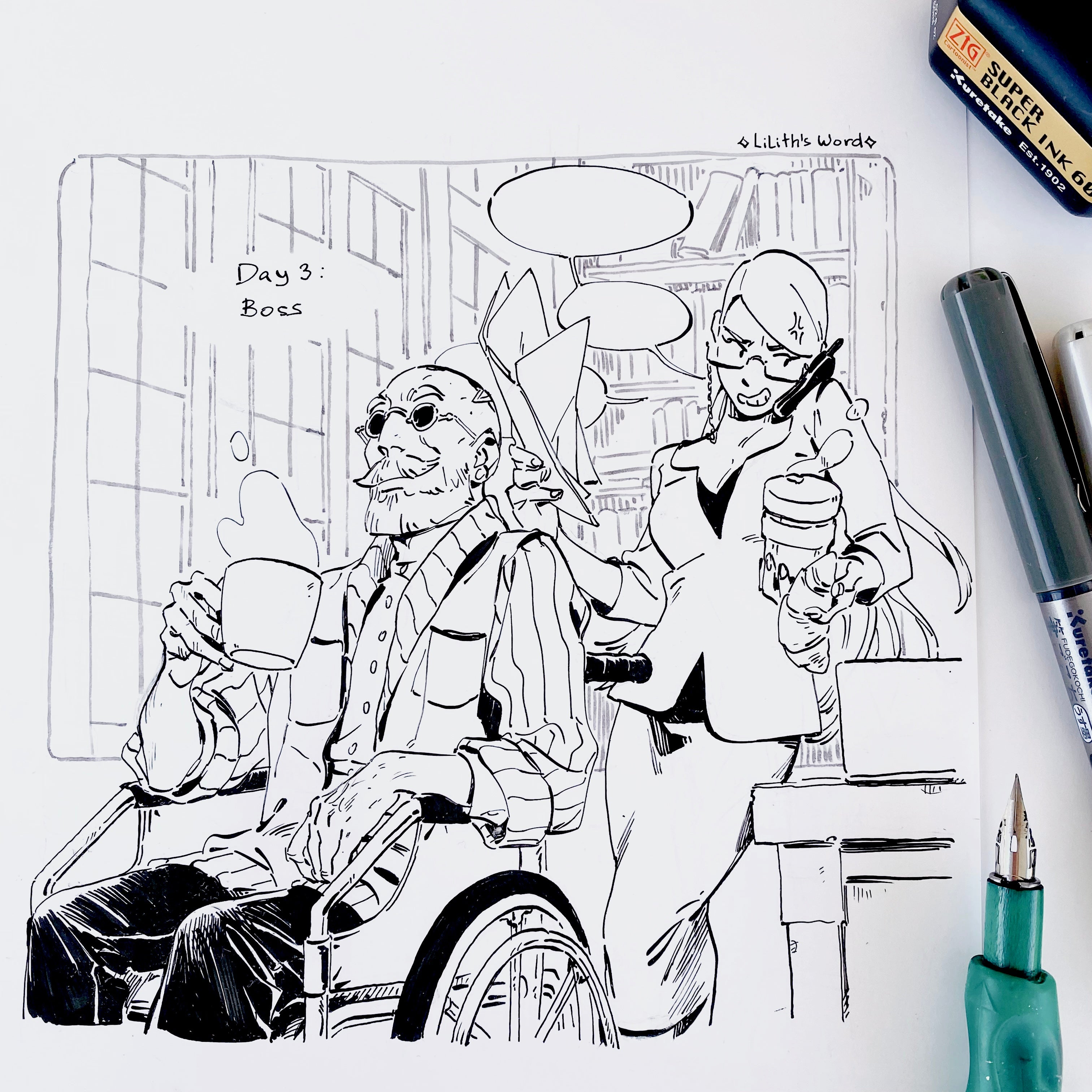Original ink drawing - Day 3, Boss
