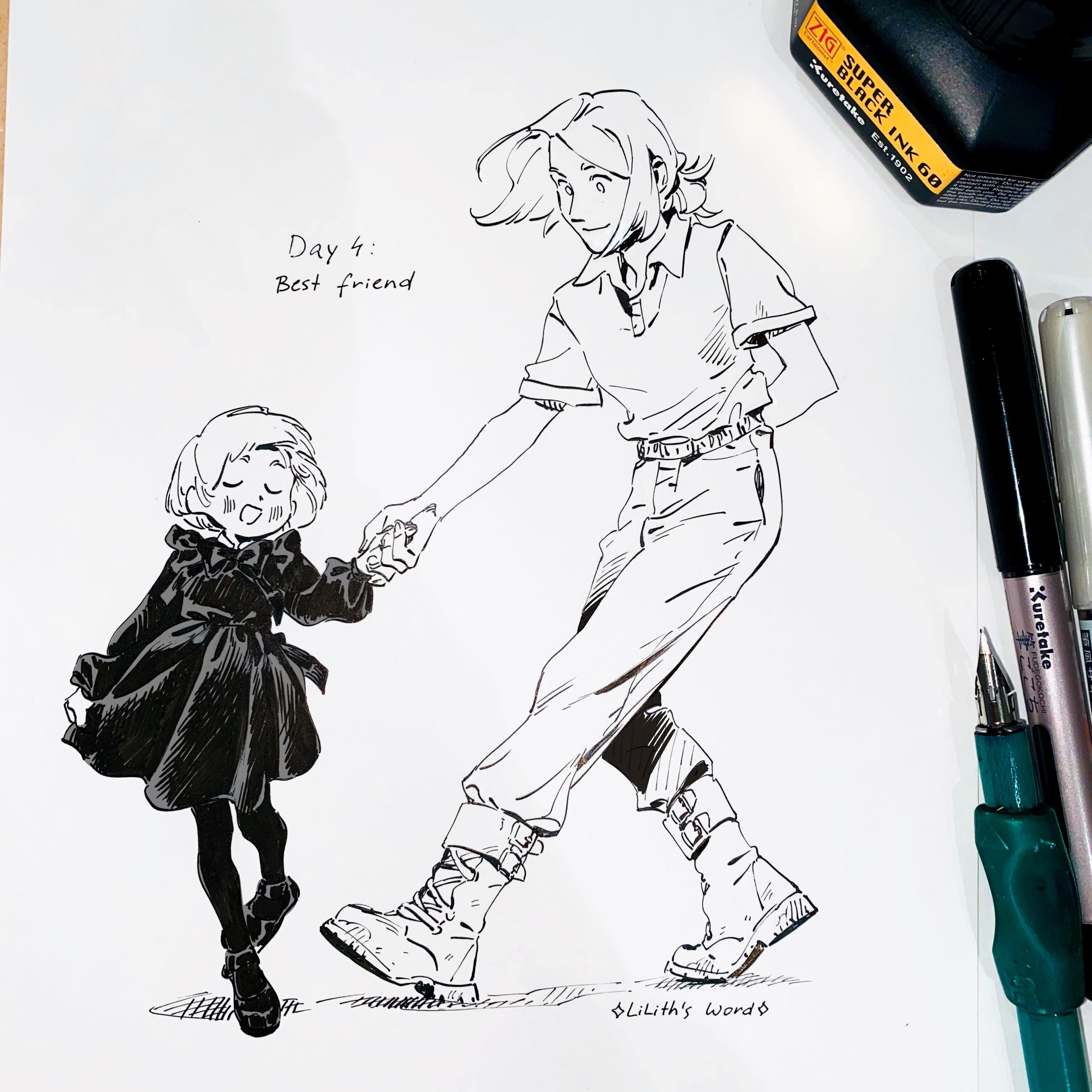 Original ink drawing - Day 4, Best Friend