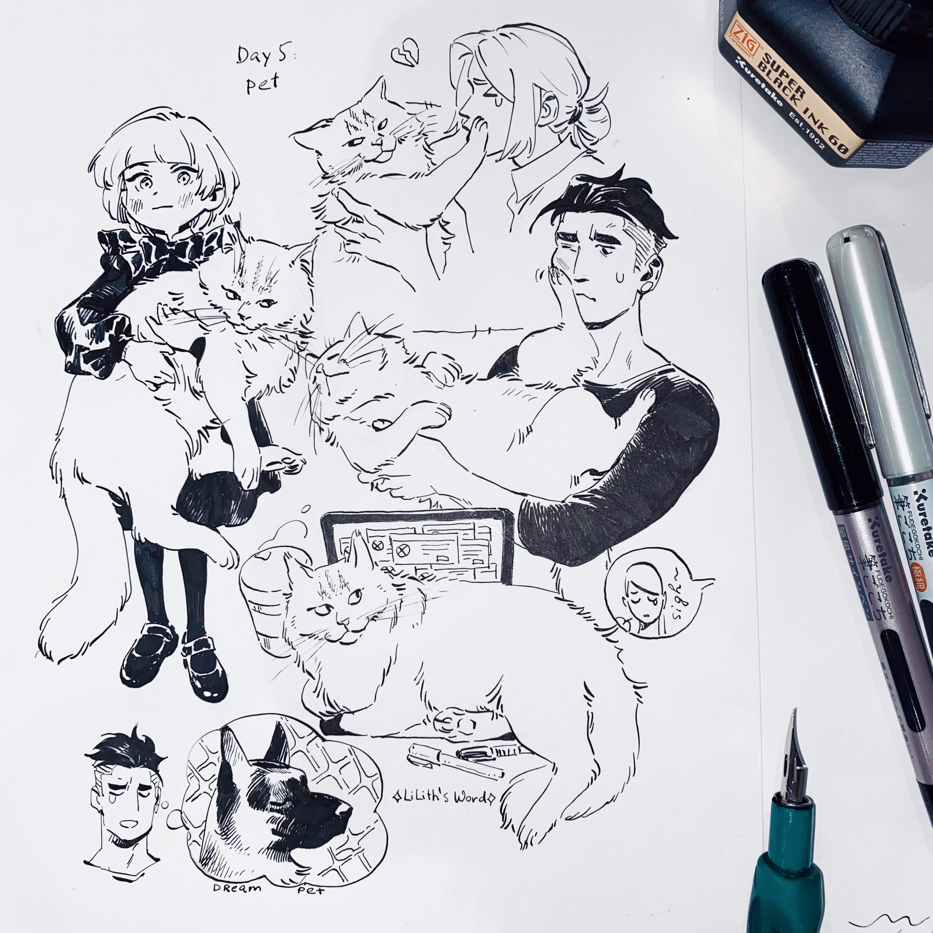 Original ink drawing - Day 5, Pet