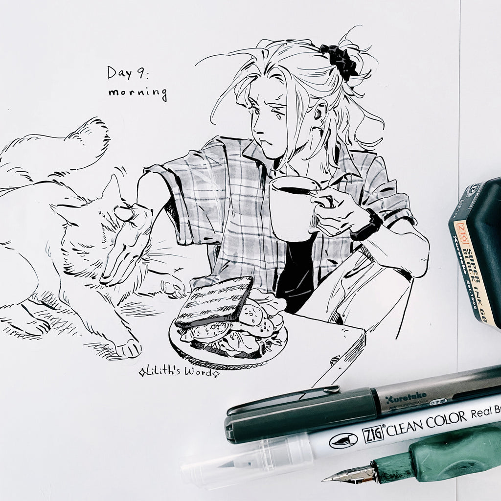 Original ink drawing - Day 9, morning
