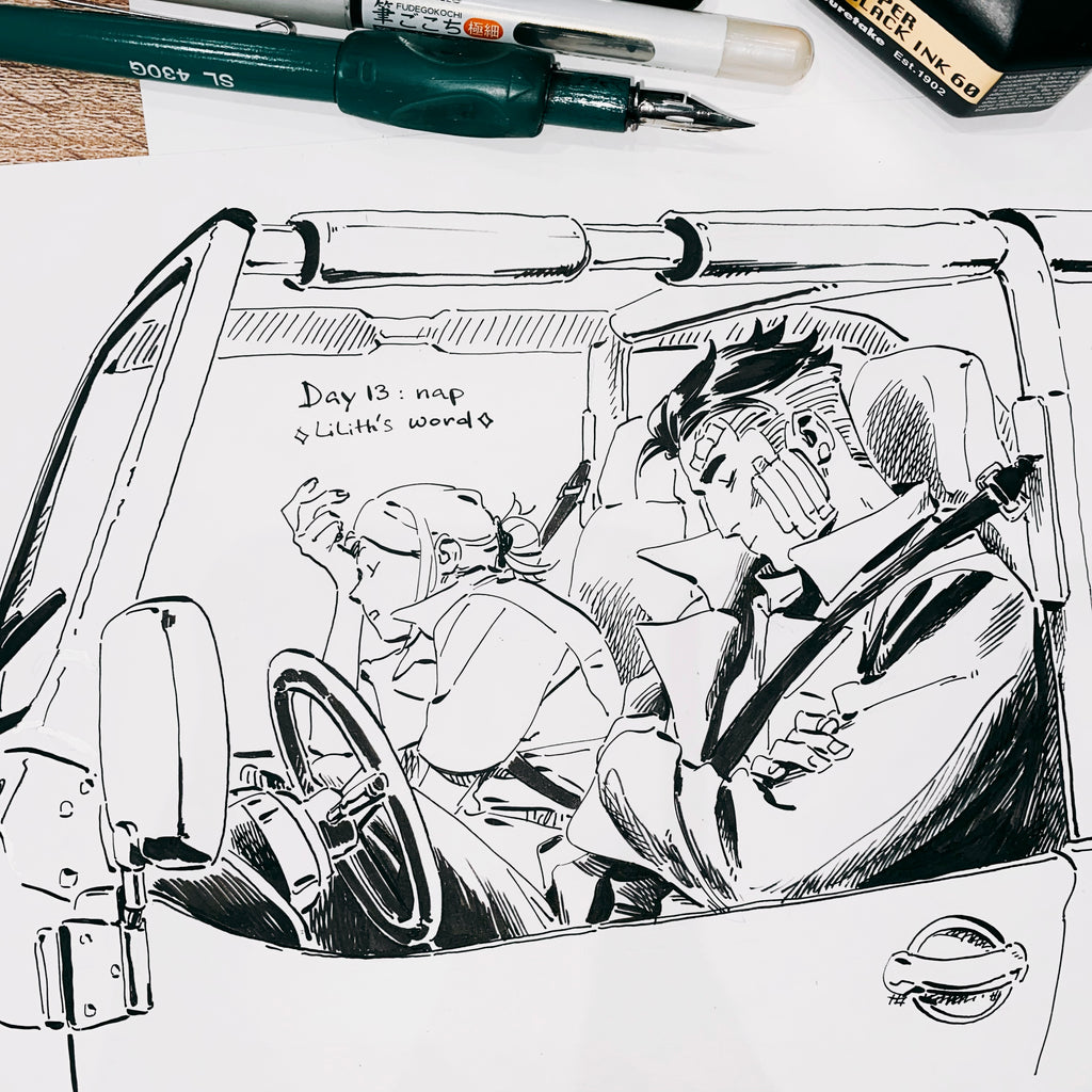 Original ink drawing - Day 13, nap