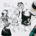 Original ink drawing - Day 14, zero sleep