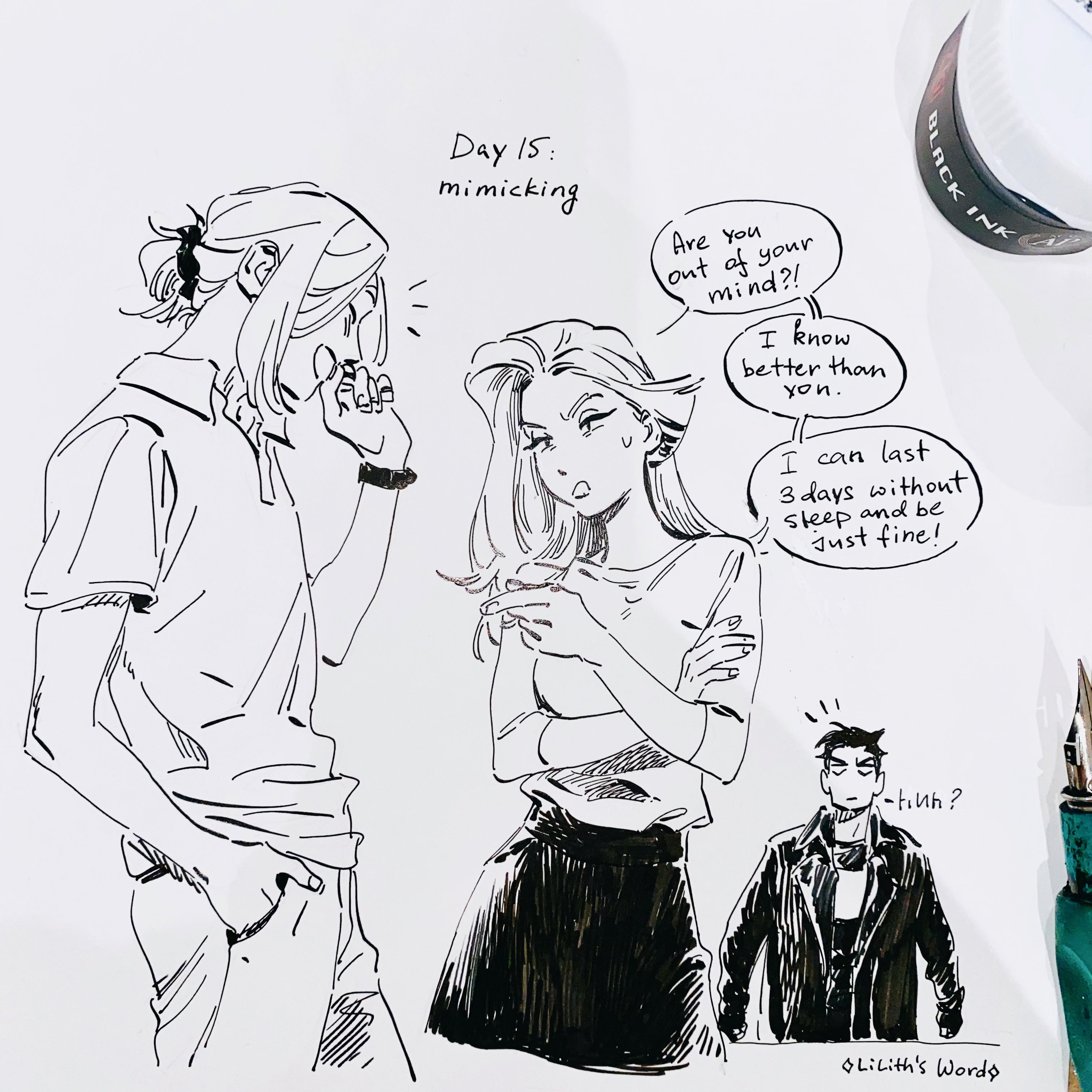 Original ink drawing - Day 15, mimicking