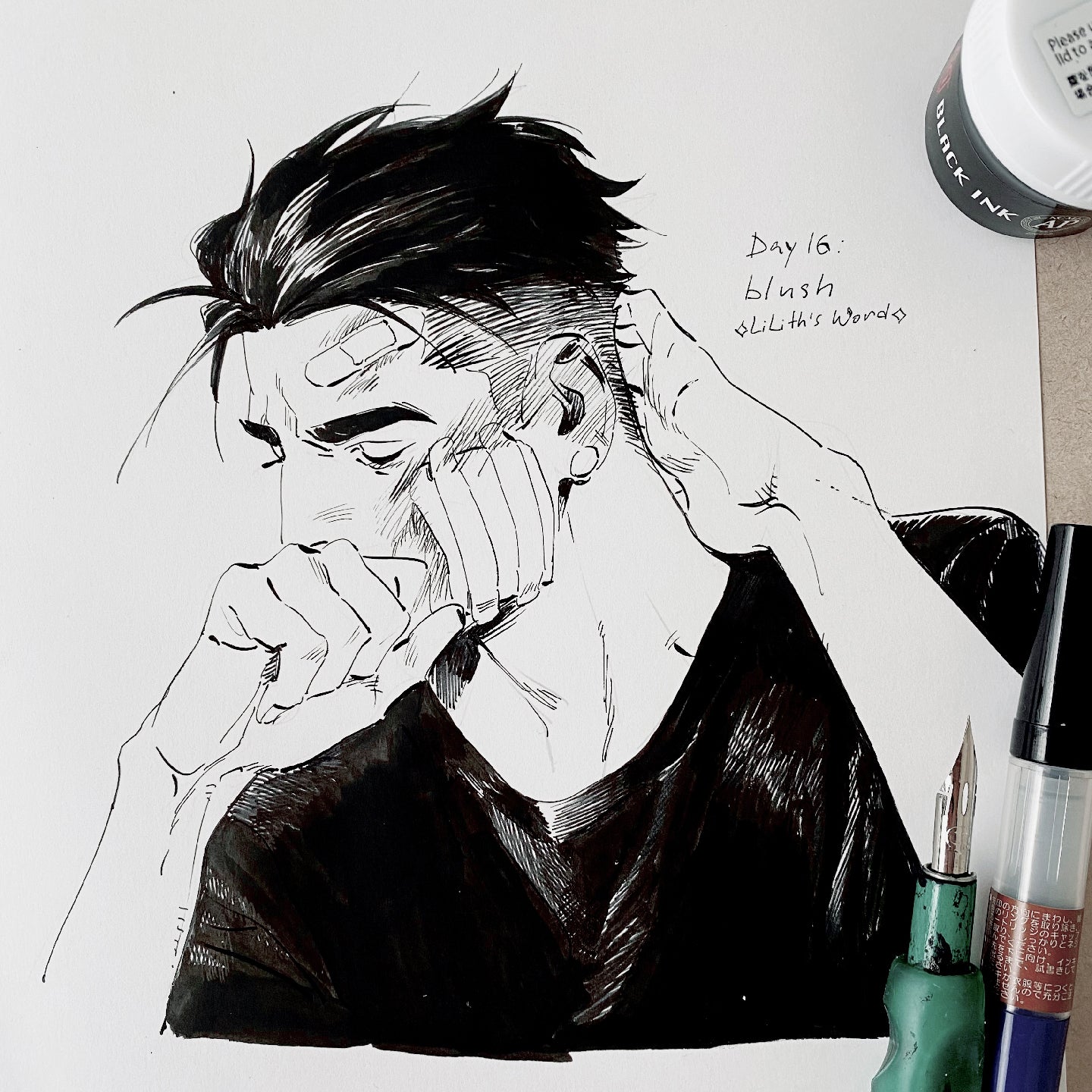 Original ink drawing - Day 16, blush