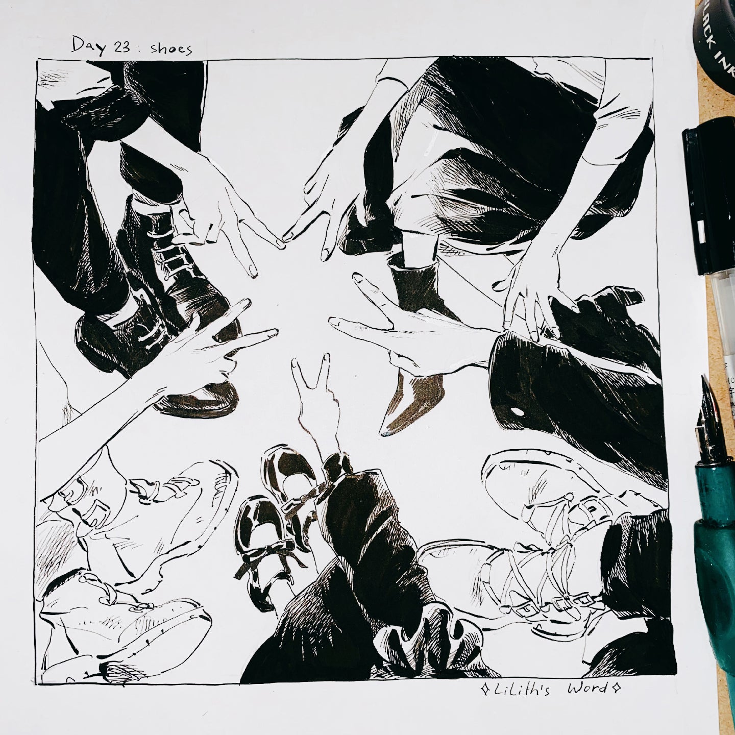 Original ink drawing - Day 23 (shoes)