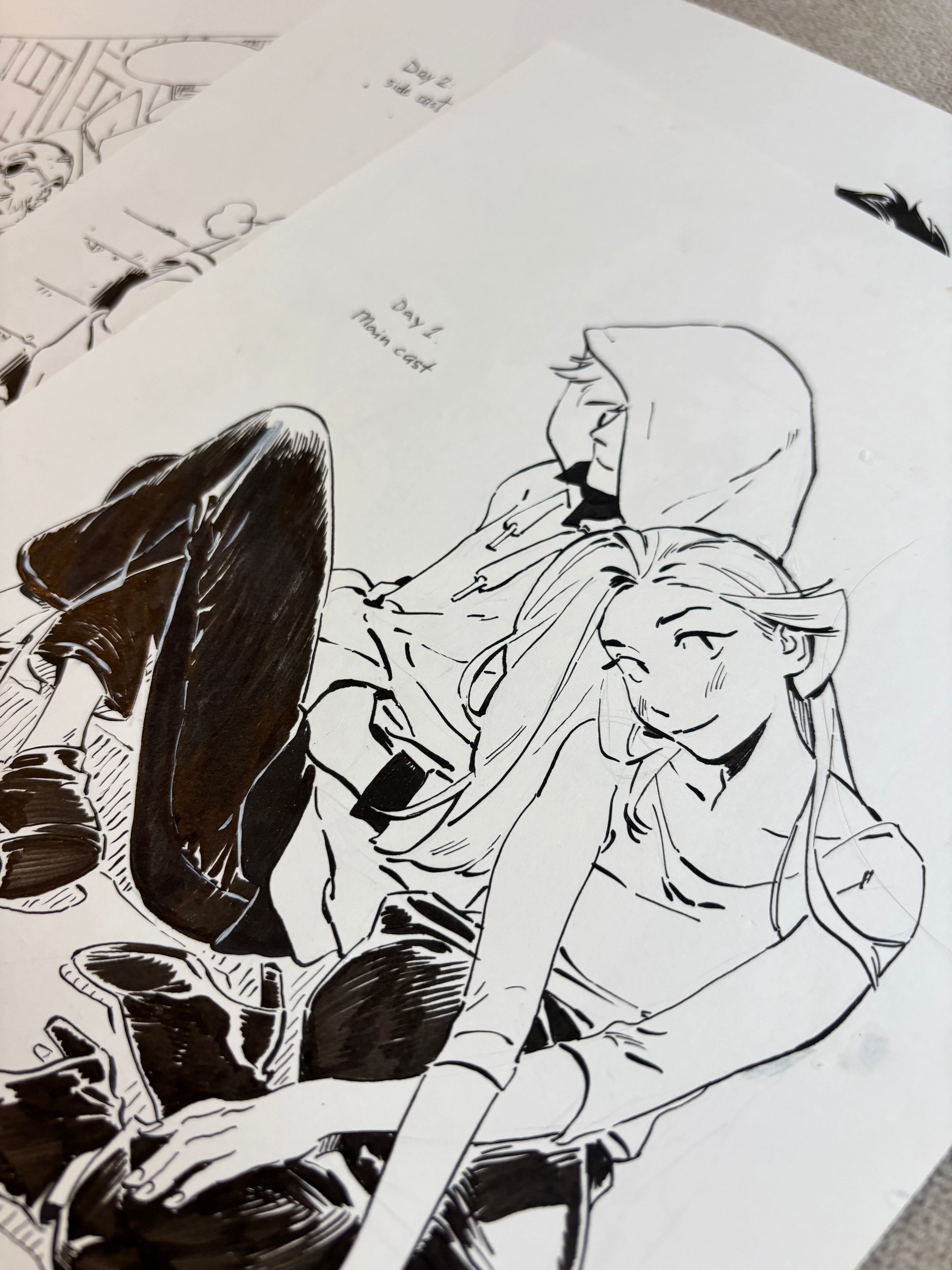 Original ink drawing - Day 1, main cast