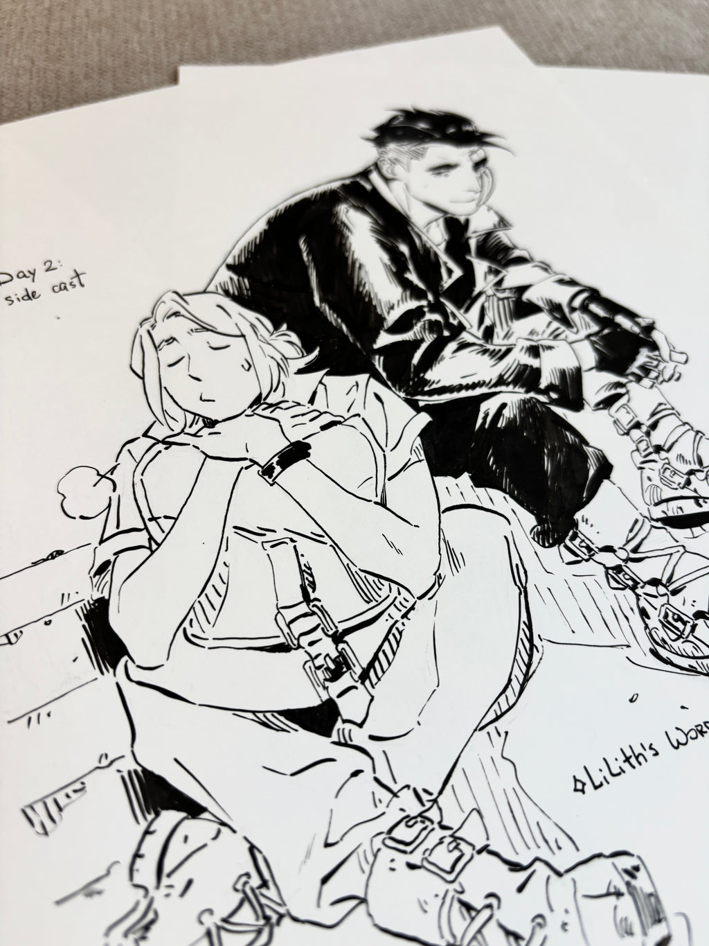 Original ink drawing - Day 2, Side cast