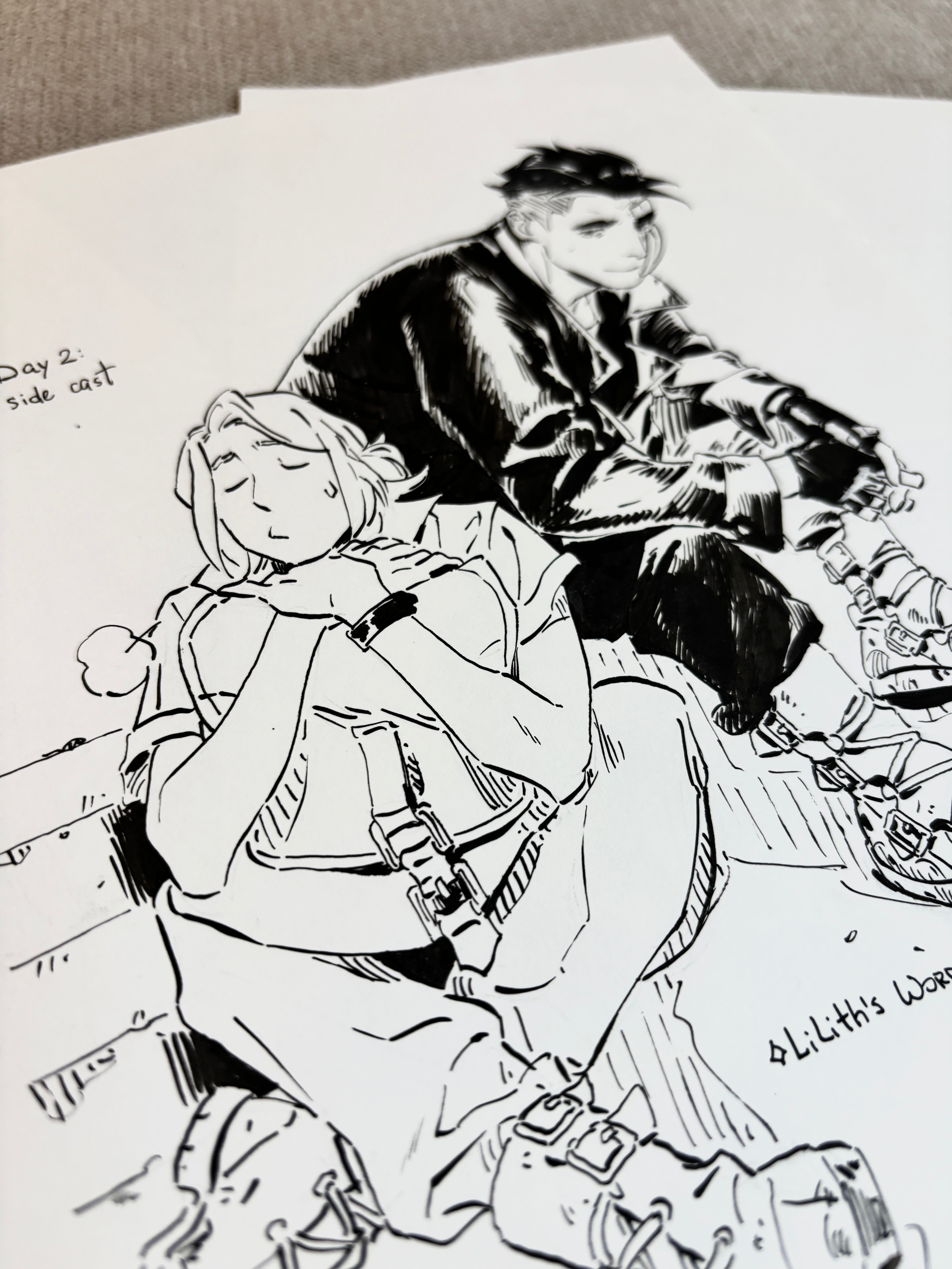 Original ink drawing - Day 2, Side cast