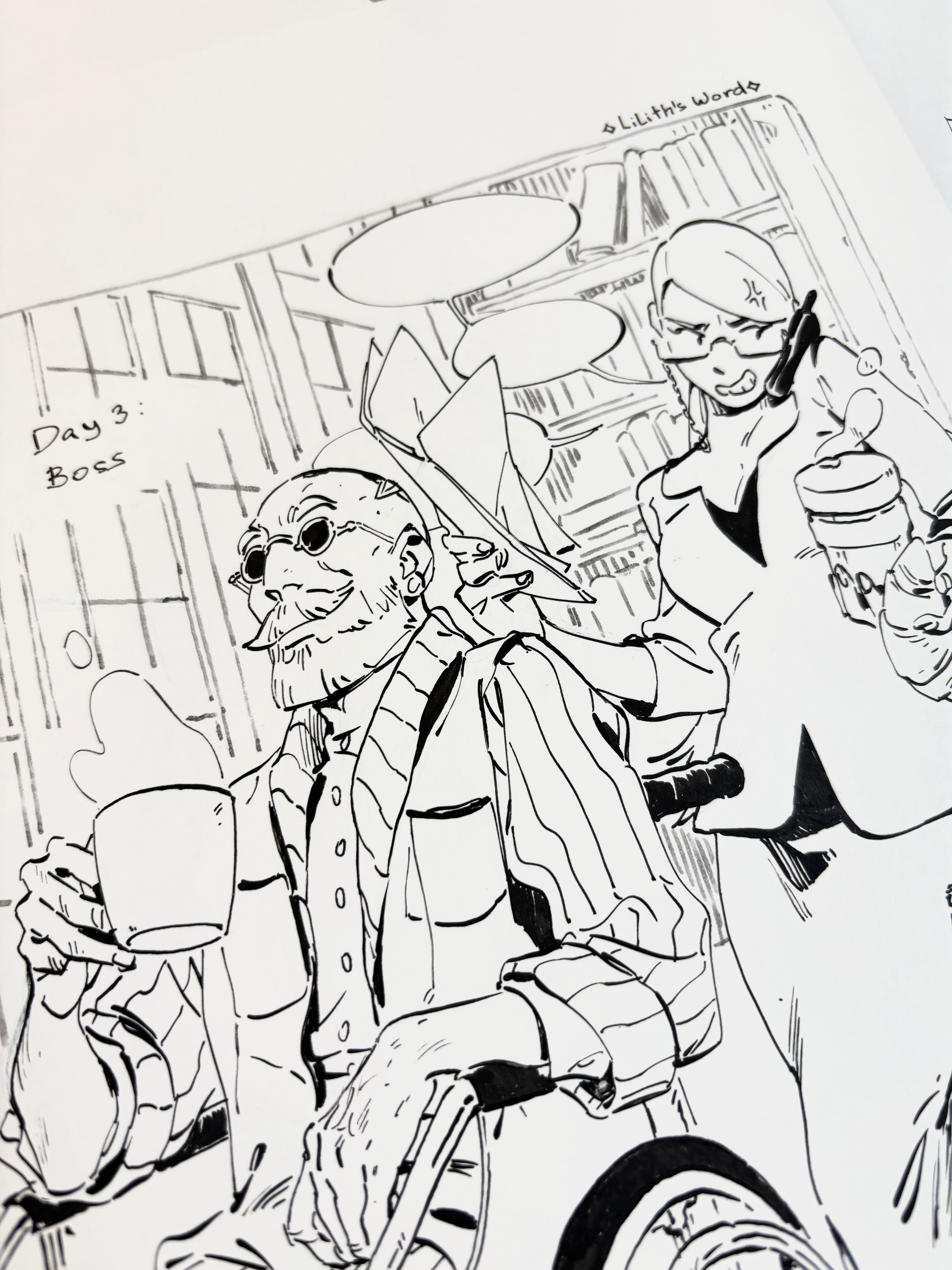 Original ink drawing - Day 3, Boss