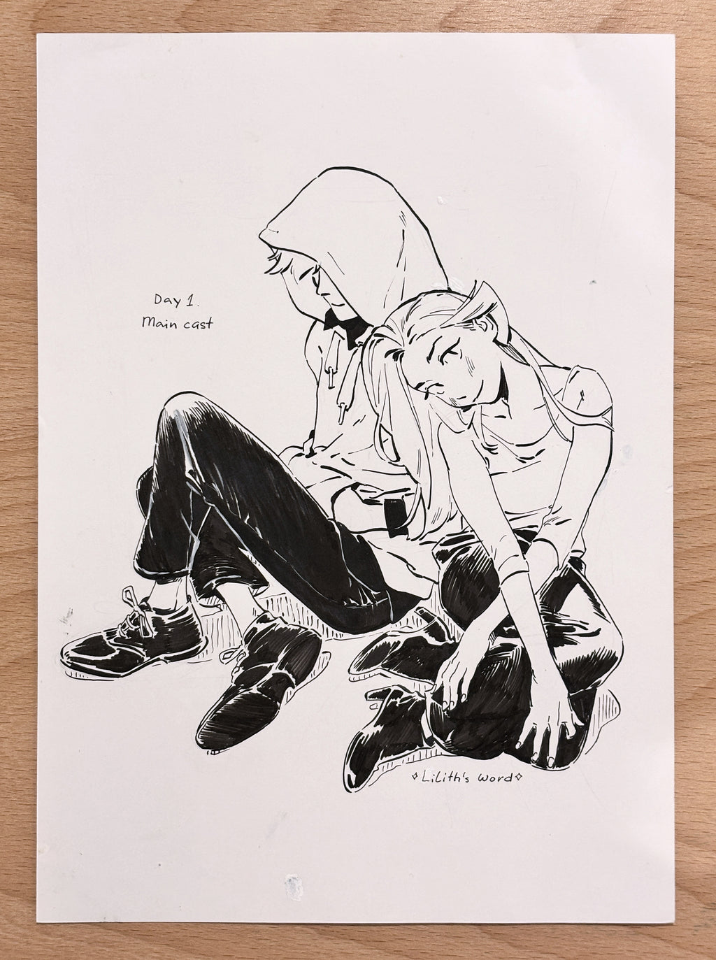 Original ink drawing - Day 1, main cast