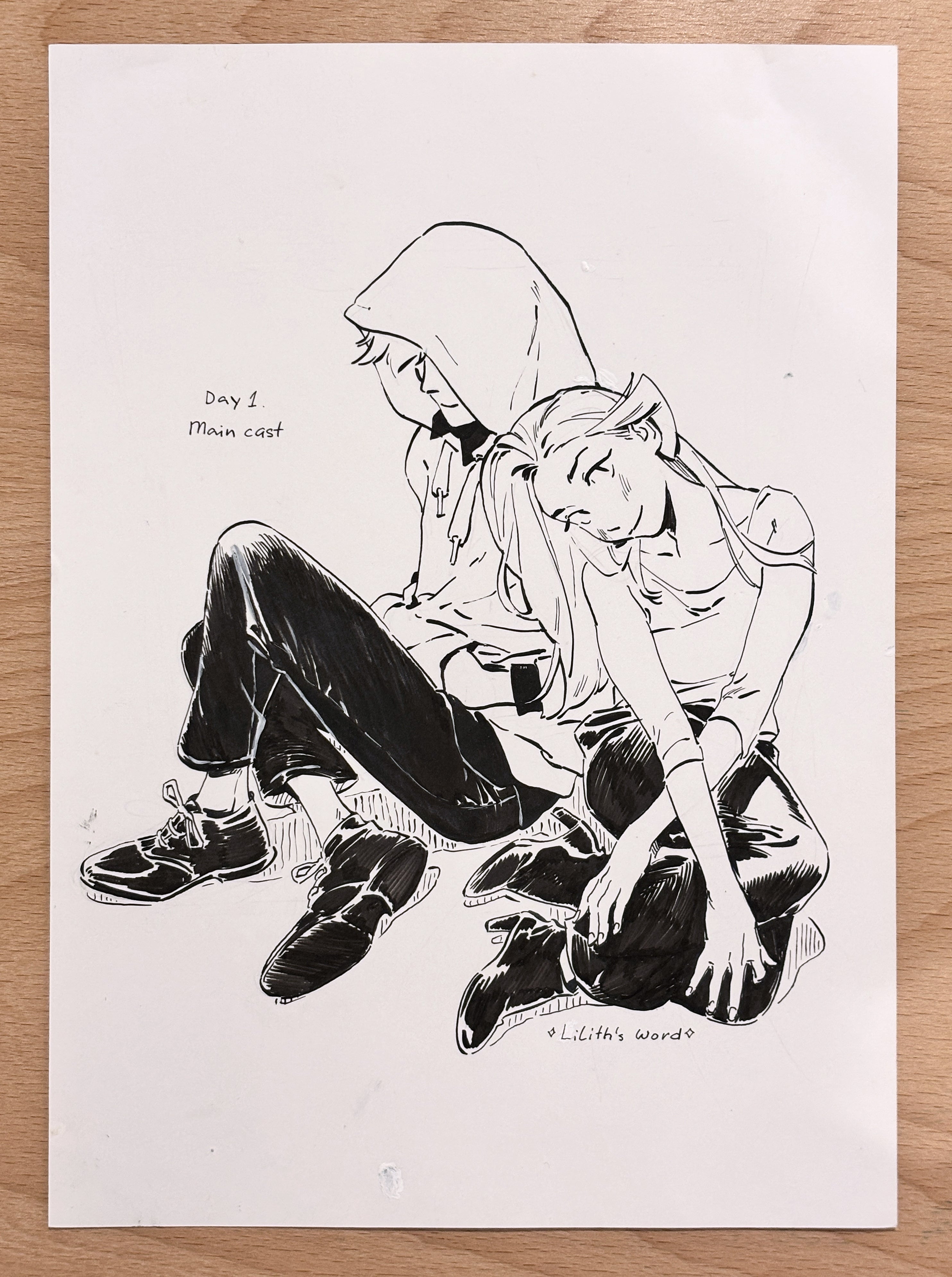 Original ink drawing - Day 1, main cast