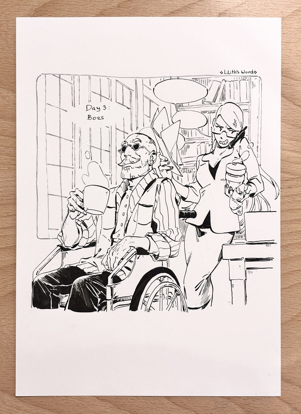 Original ink drawing - Day 3, Boss