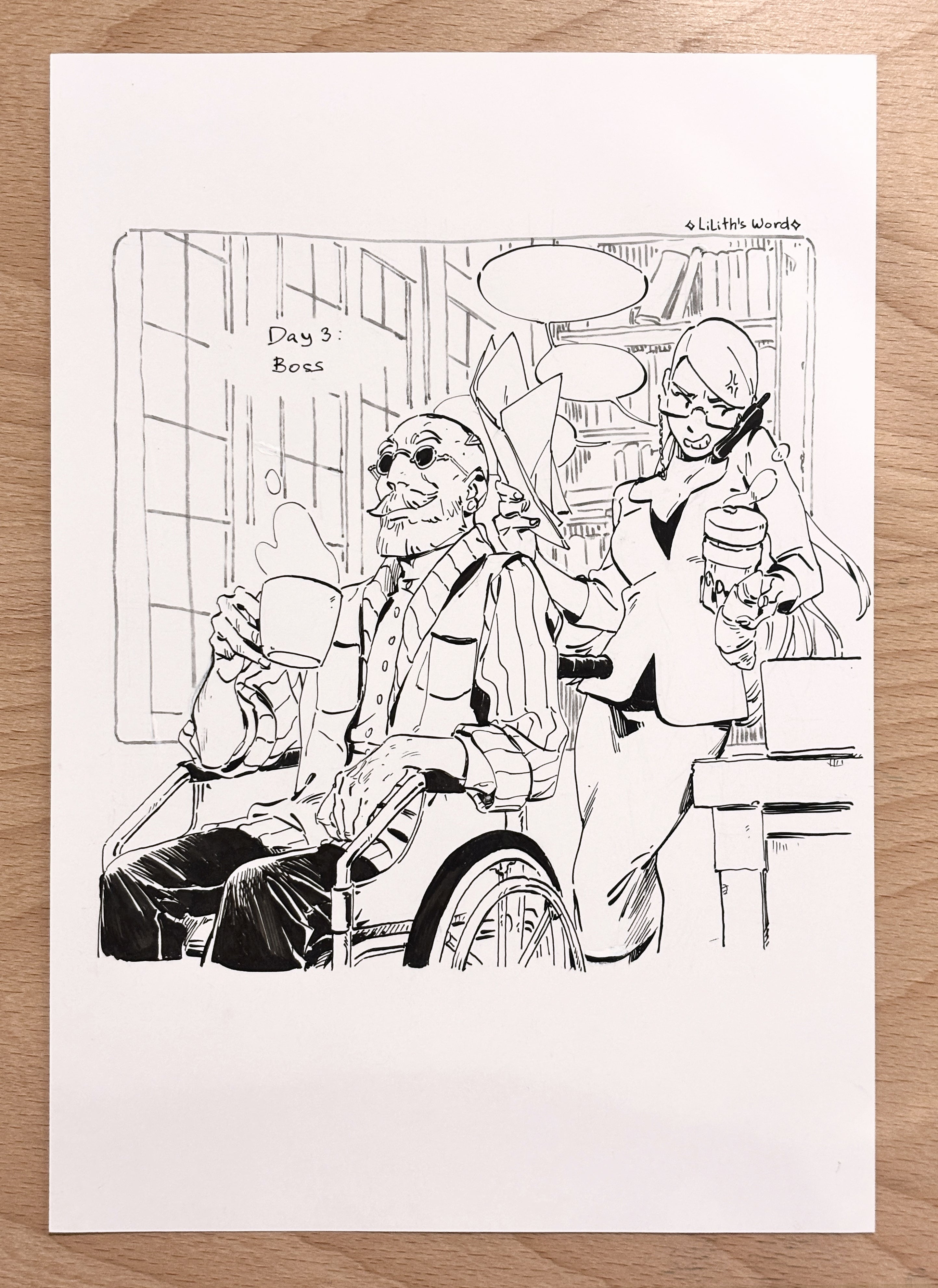Original ink drawing - Day 3, Boss
