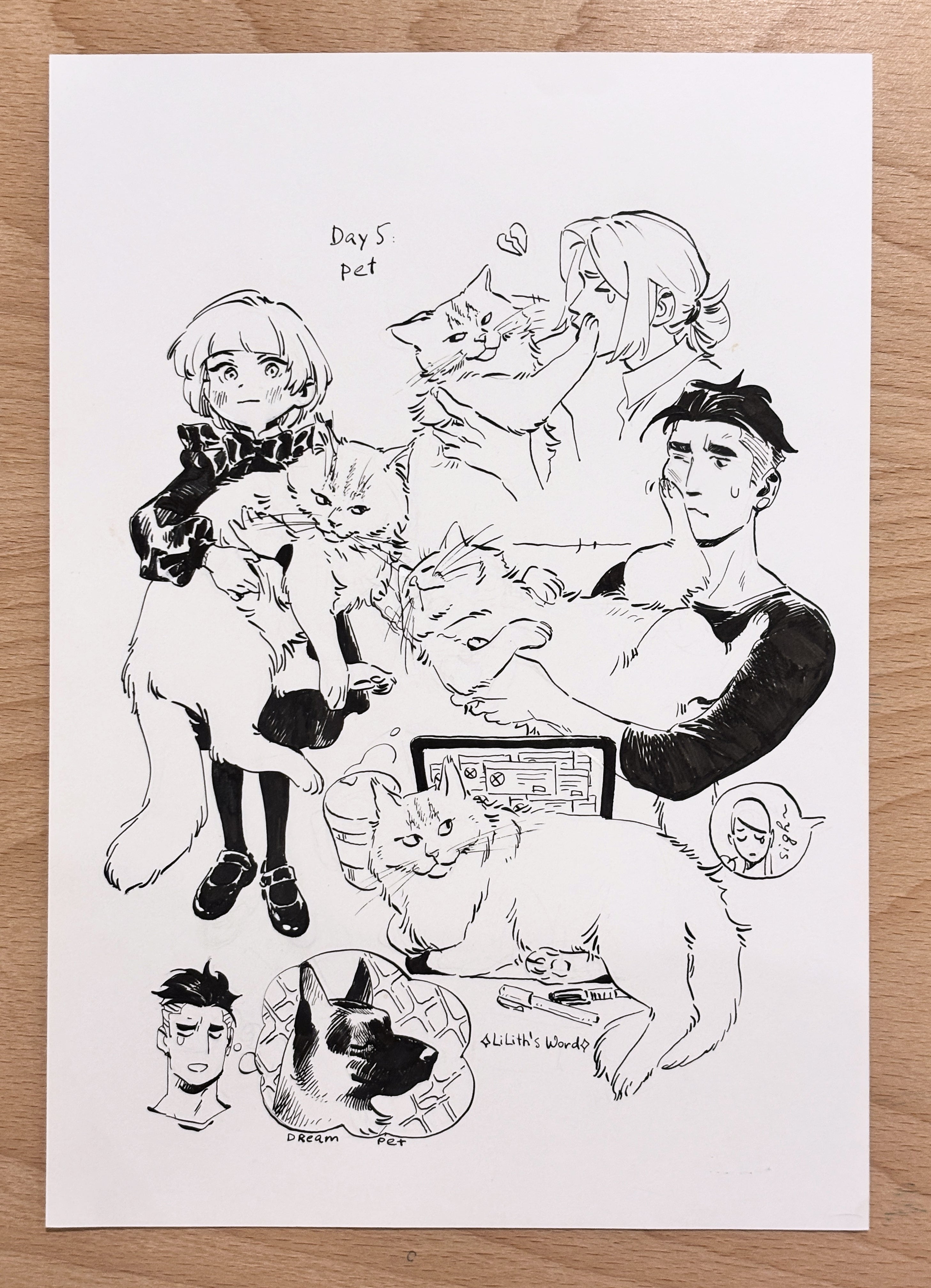 Original ink drawing - Day 5, Pet