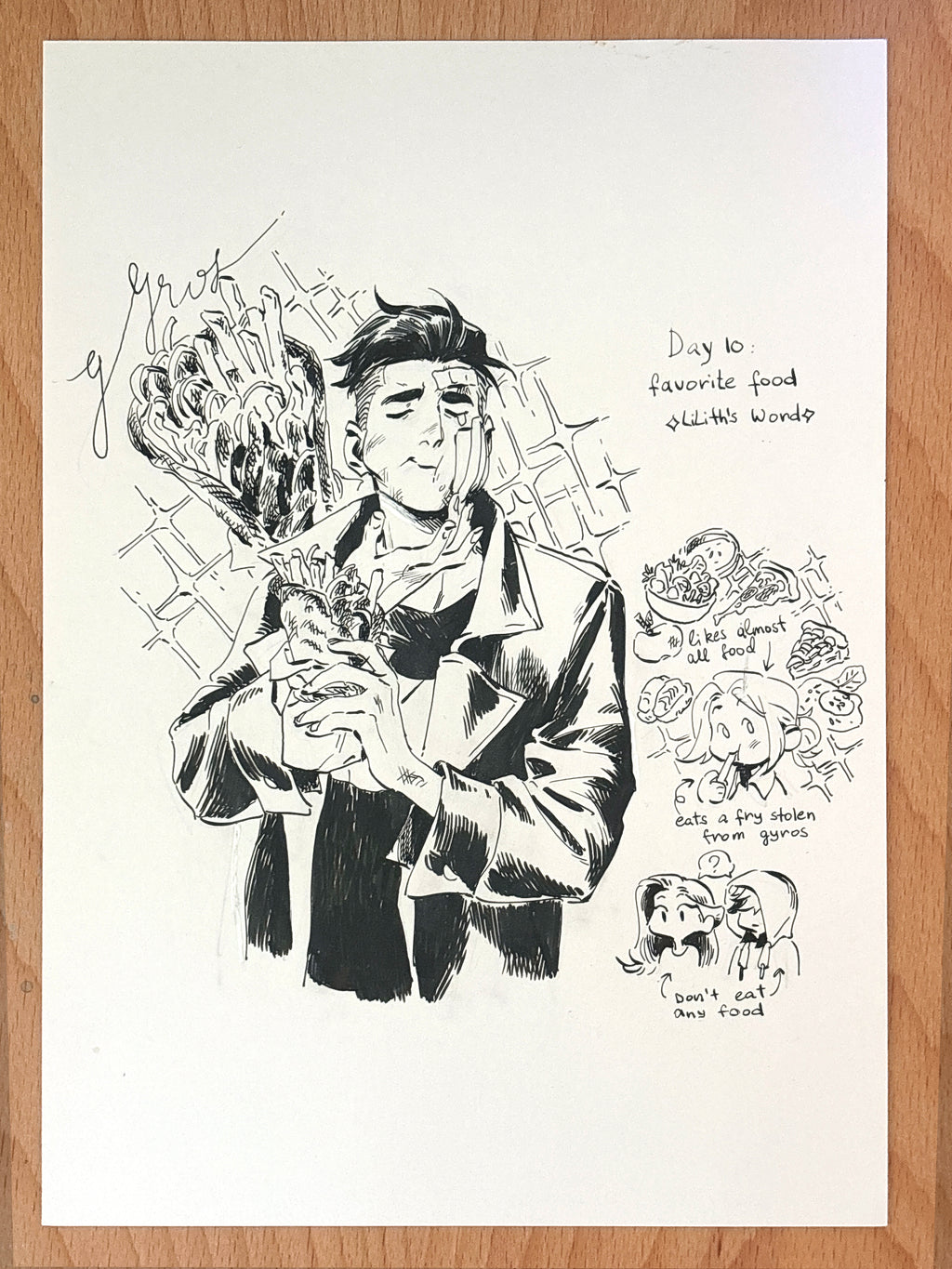 Original ink drawing - Day 10, favourite food