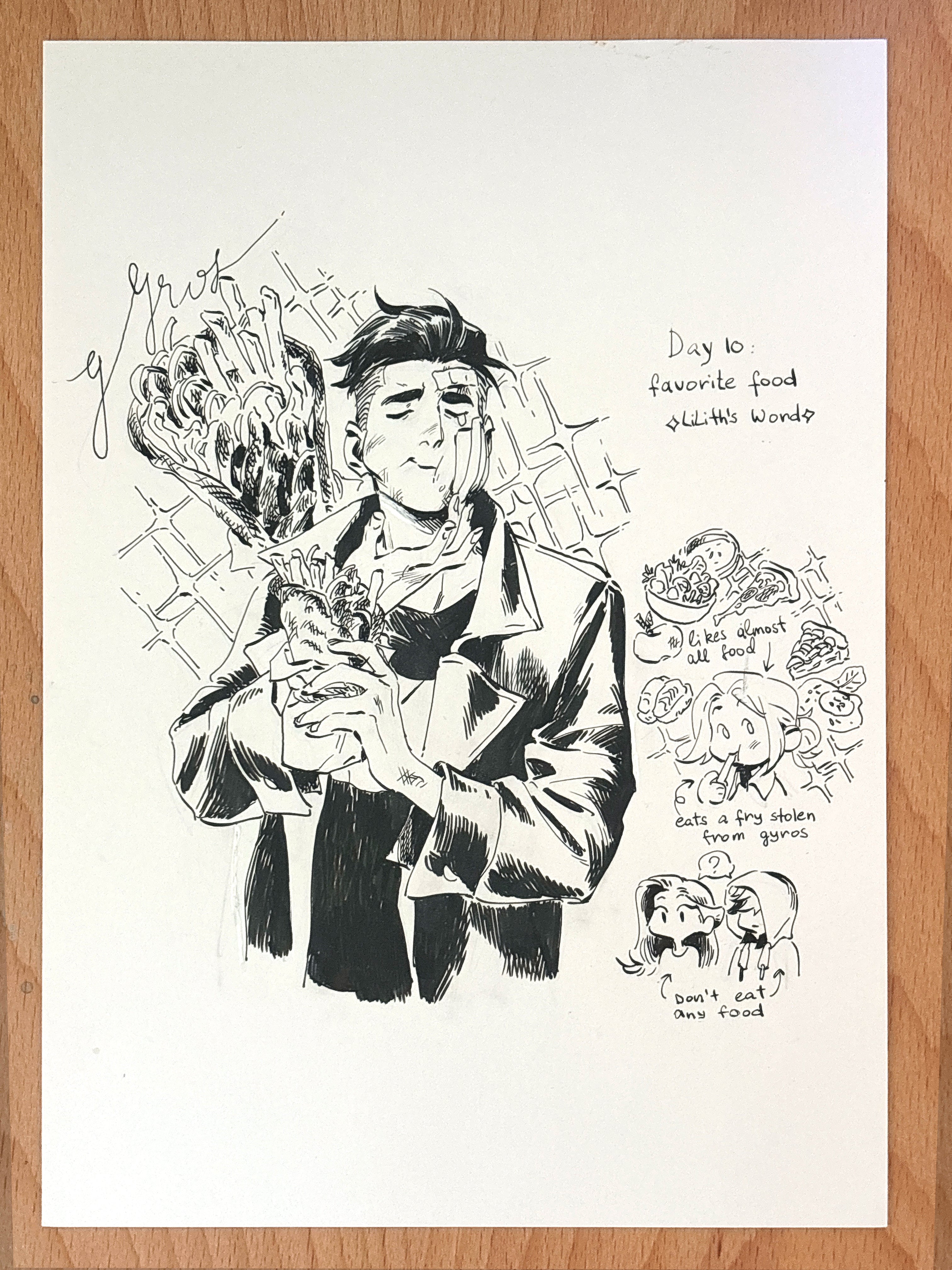 Original ink drawing - Day 10, favourite food
