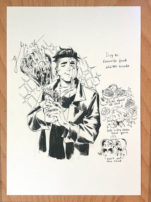 Original ink drawing - Day 10, favourite food