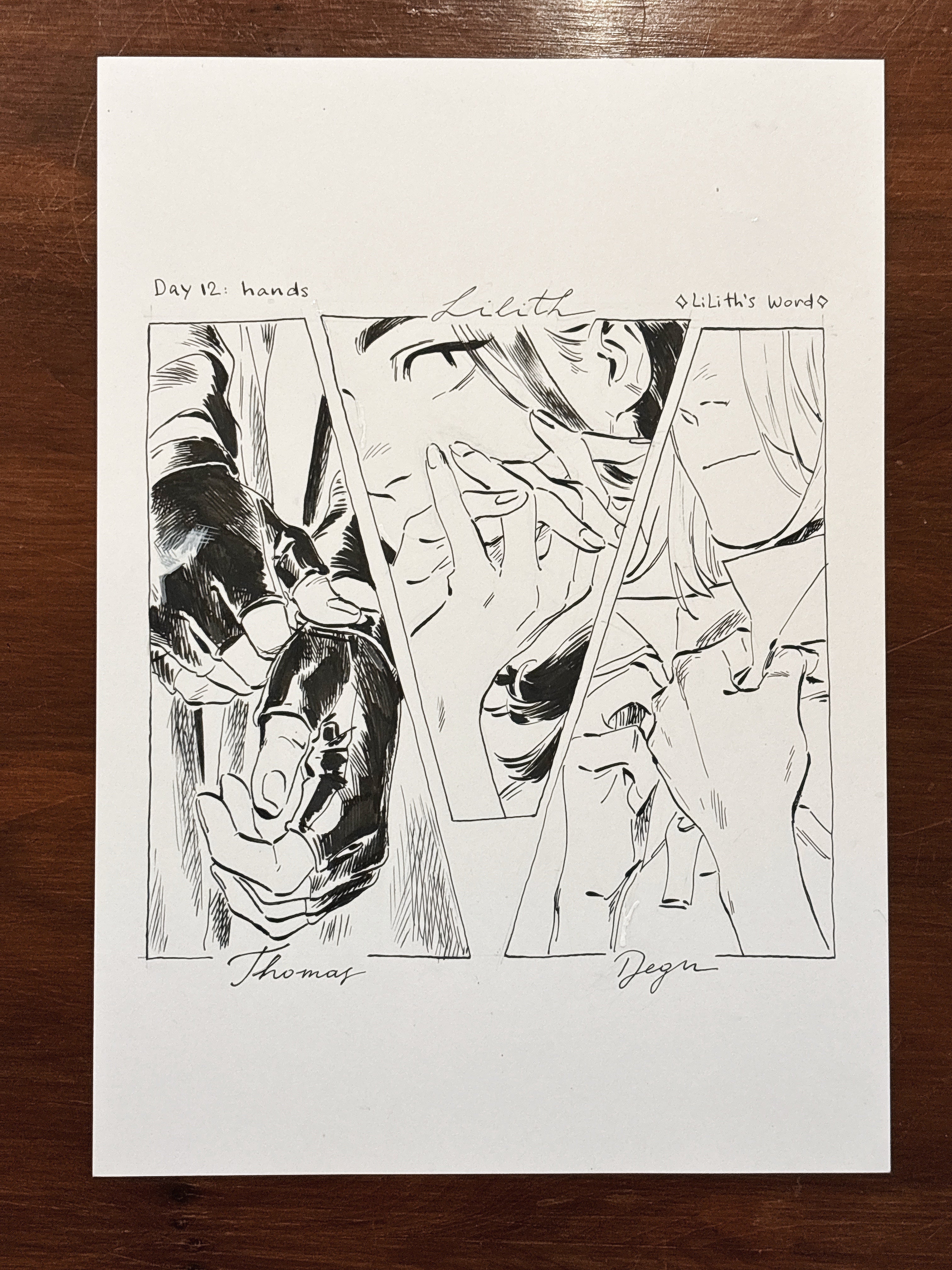 Original ink drawing - Day 12, hands