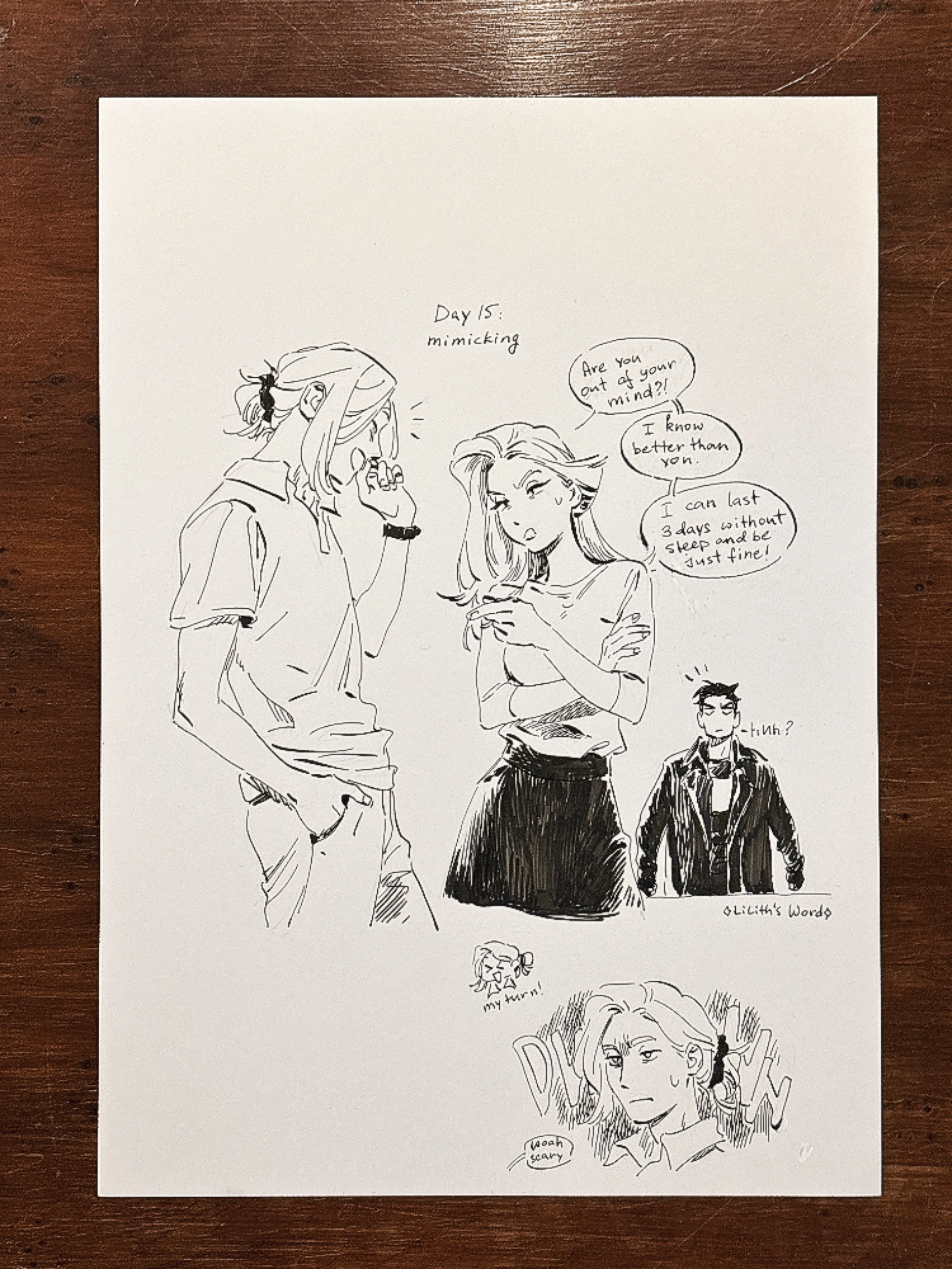 Original ink drawing - Day 15, mimicking