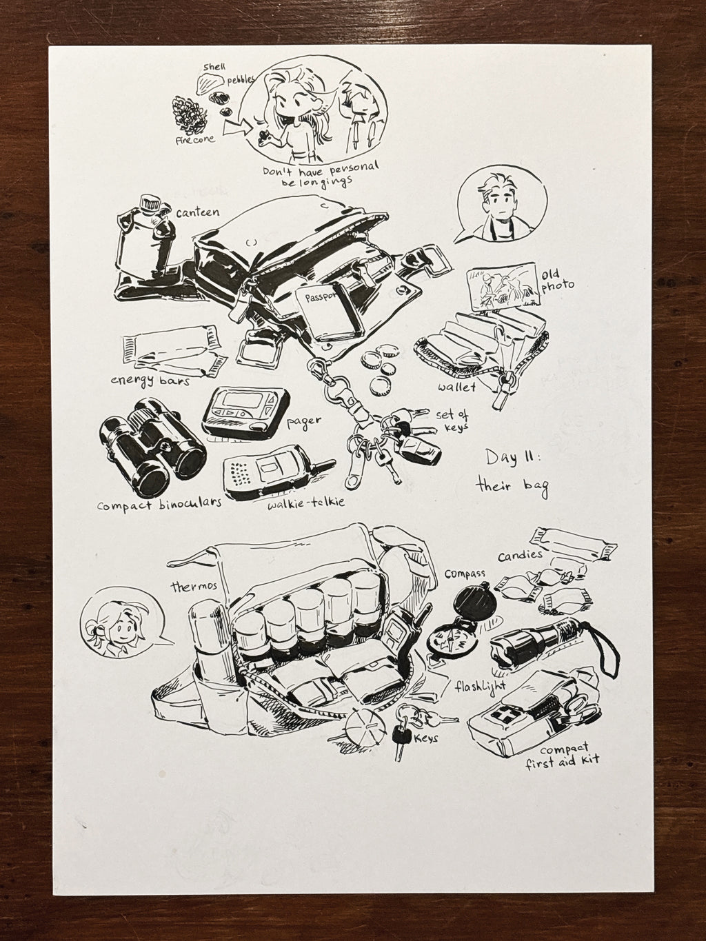 Original ink drawing - Day 11, Their bag
