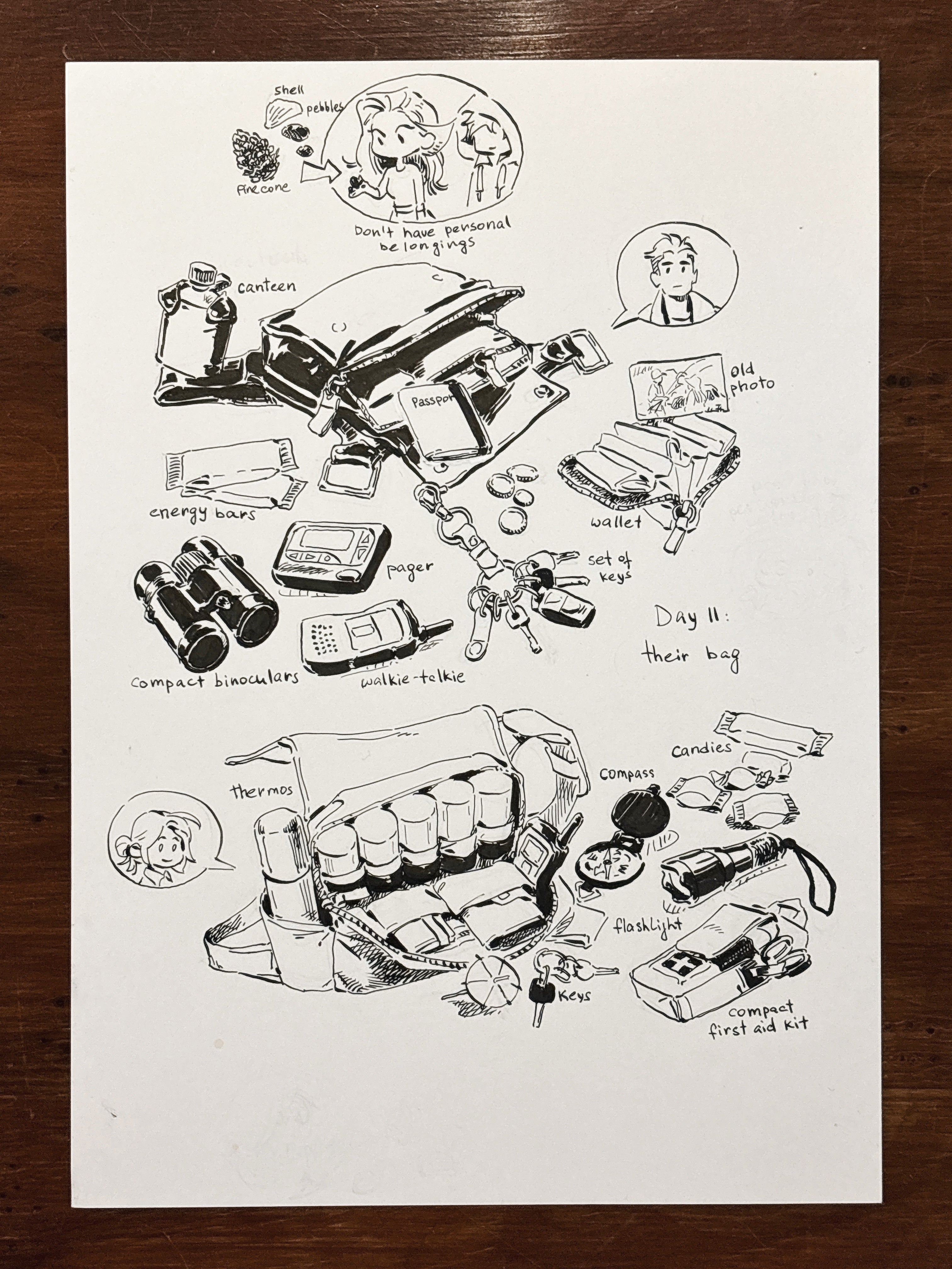 Original ink drawing - Day 11, Their bag
