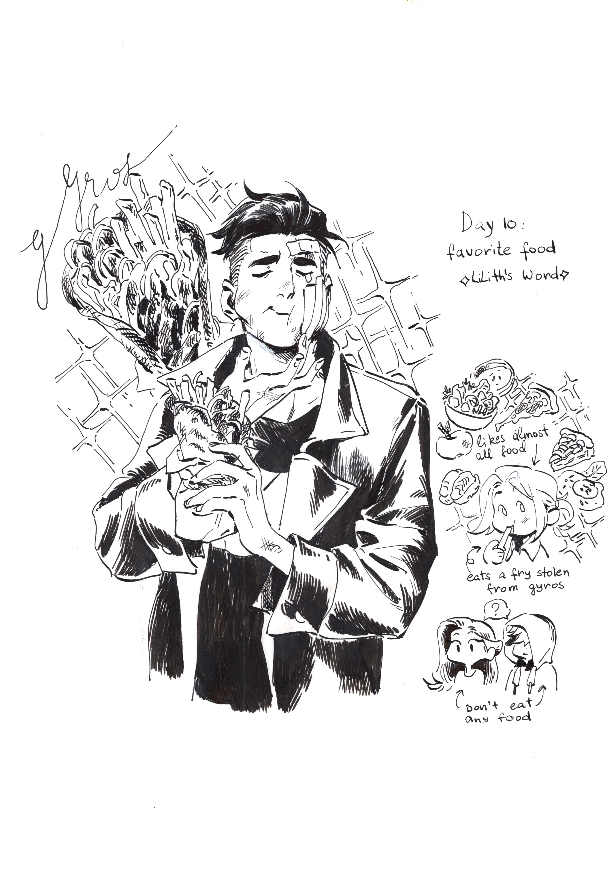 Original ink drawing - Day 10, favourite food