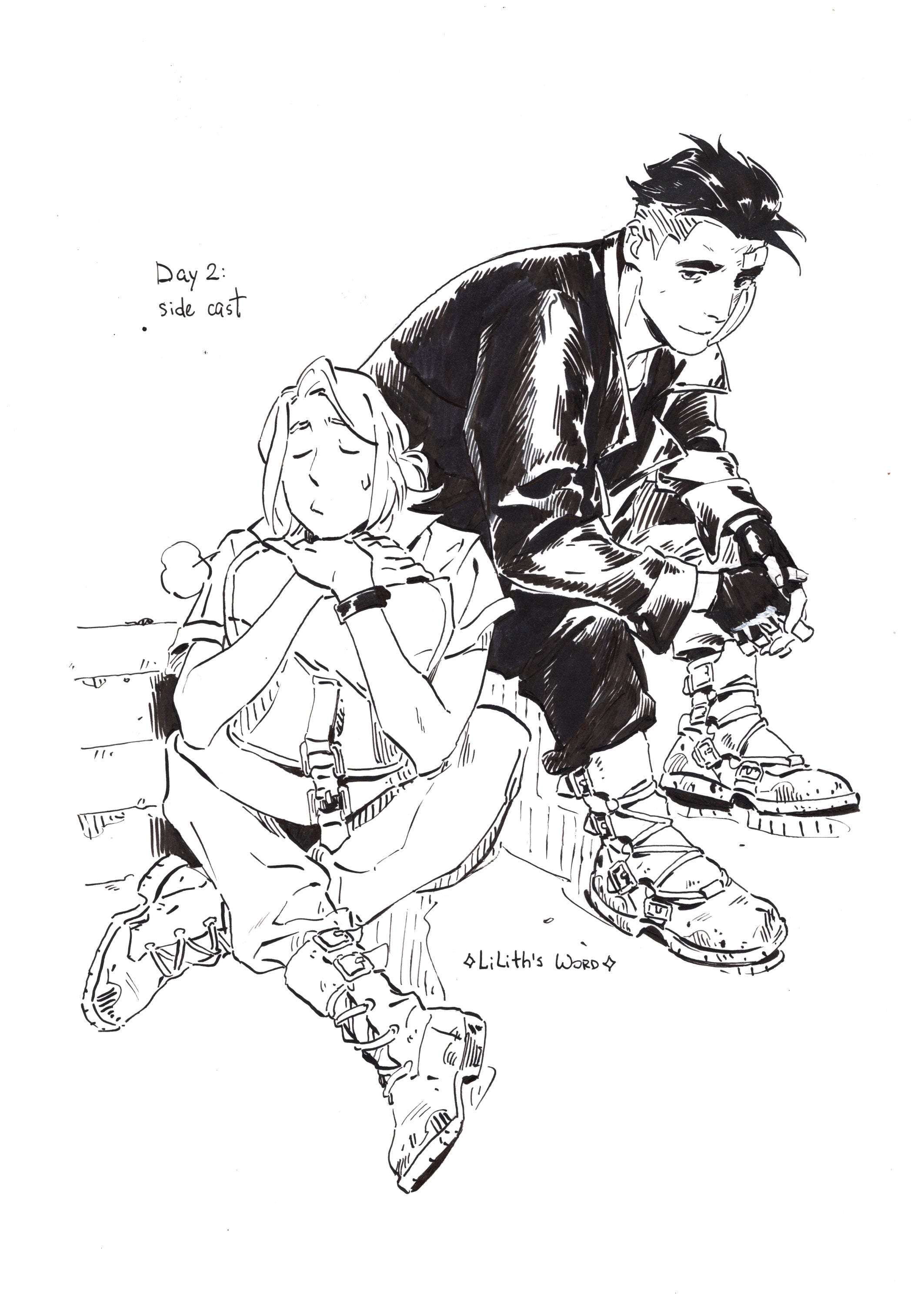 Original ink drawing - Day 2, Side cast