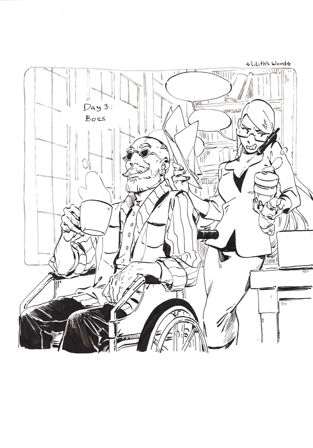 Original ink drawing - Day 3, Boss