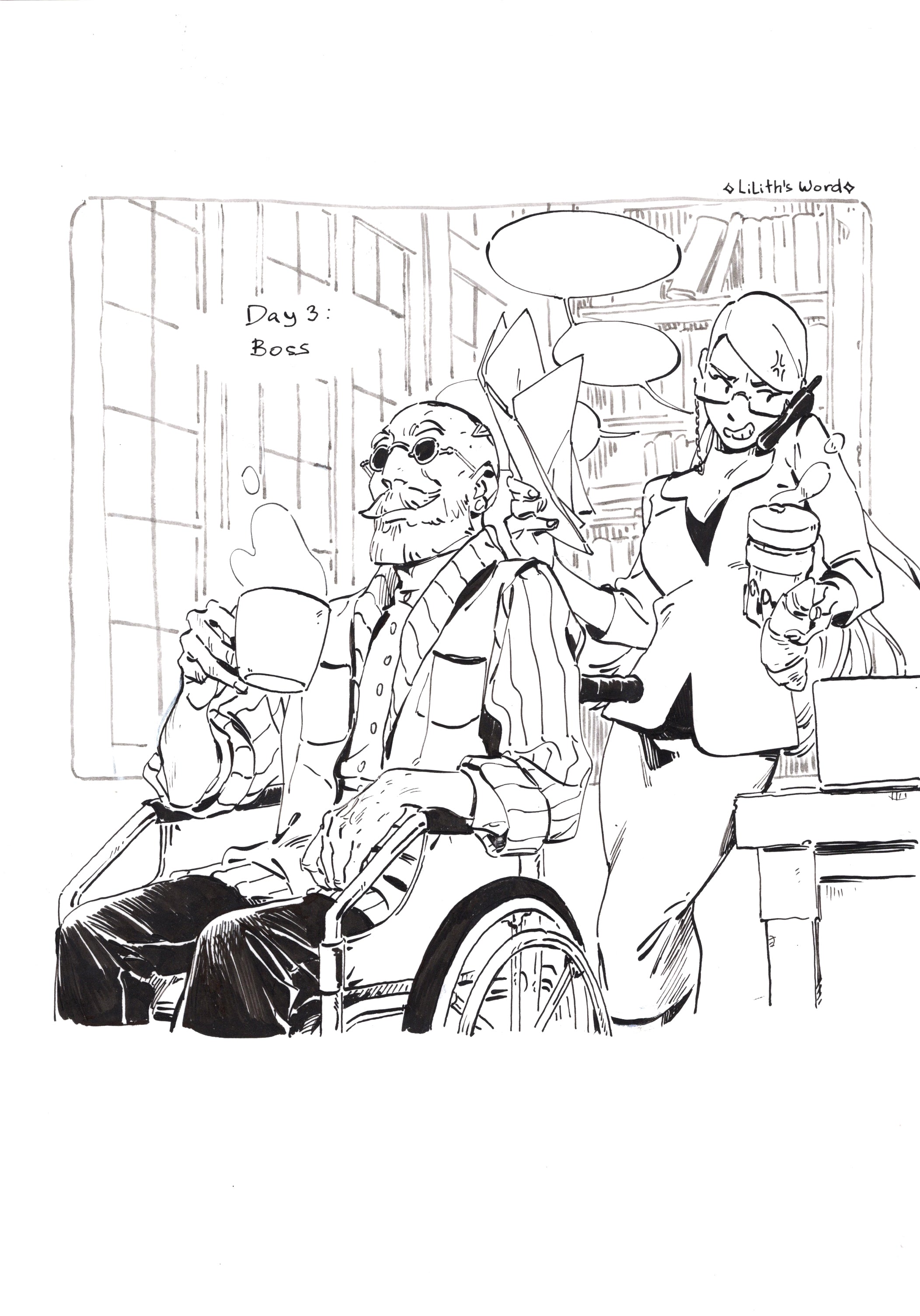 Original ink drawing - Day 3, Boss