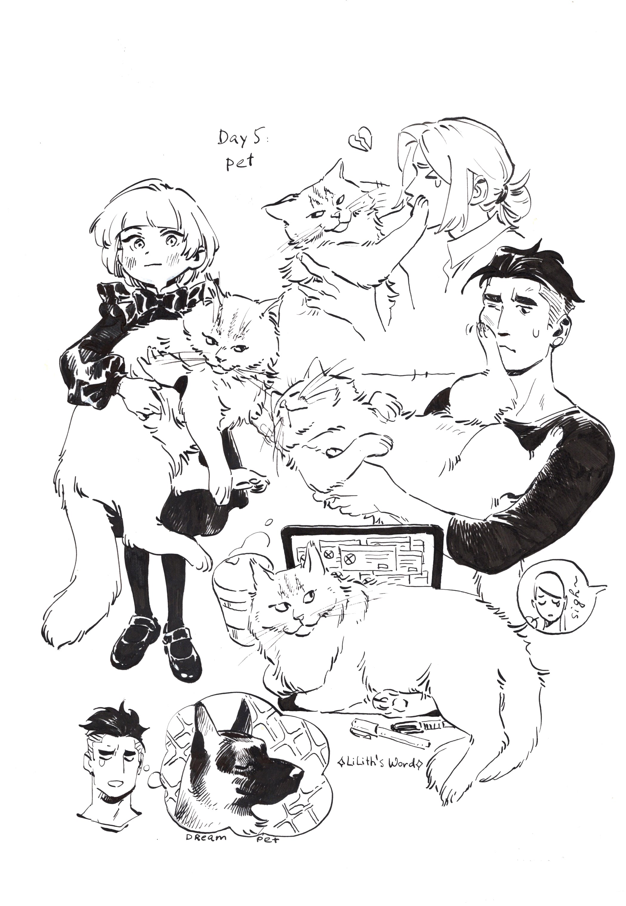Original ink drawing - Day 5, Pet
