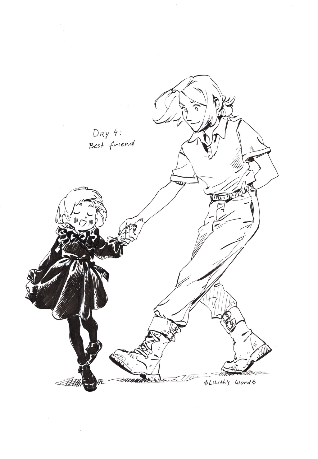 Original ink drawing - Day 4, Best Friend