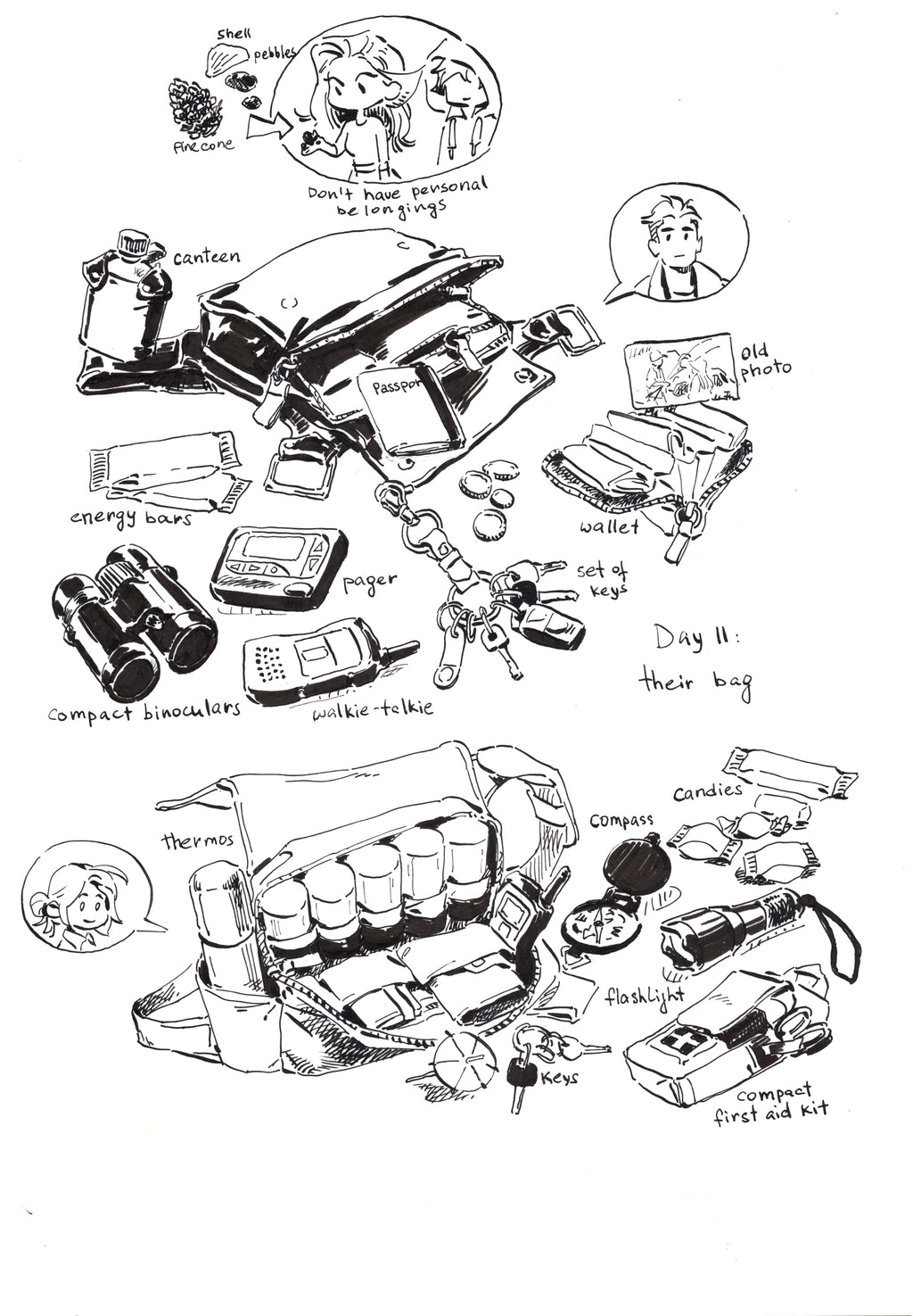 Original ink drawing - Day 11, Their bag