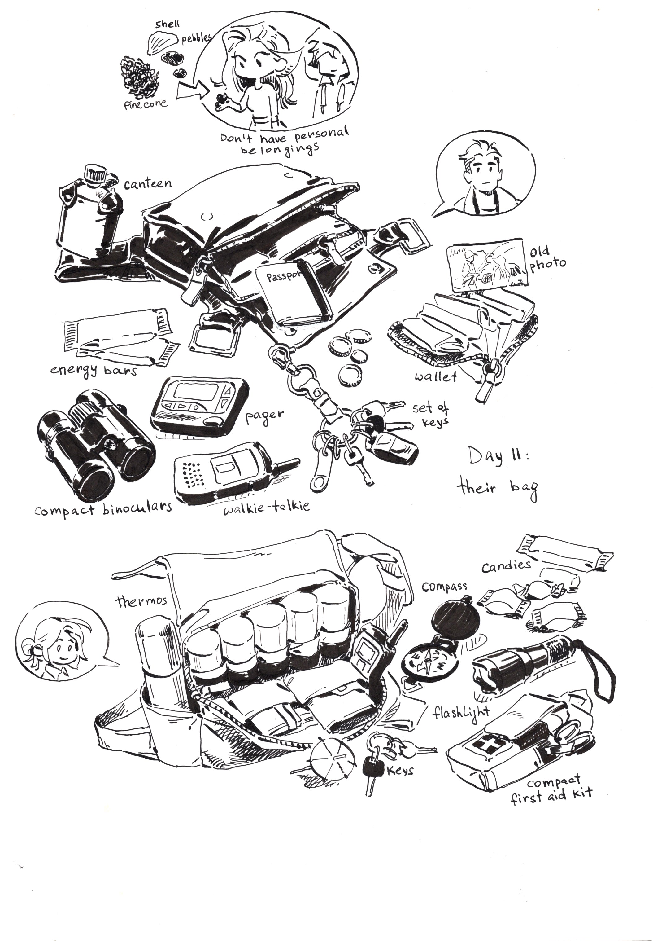 Original ink drawing - Day 11, Their bag