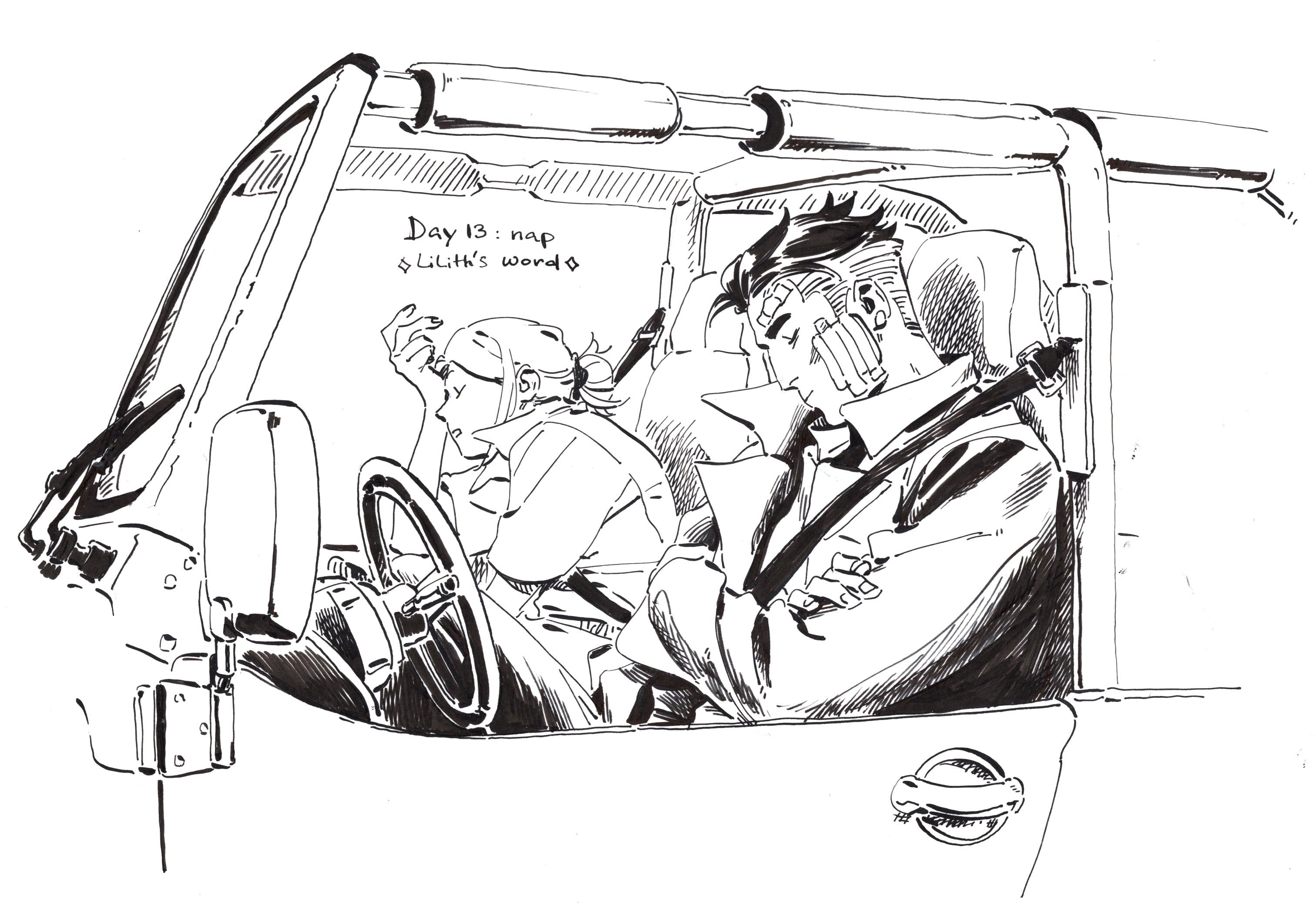 Original ink drawing - Day 13, nap